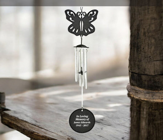 Personalized Butterfly Silhouette In Loving Memory Memorial Wind Chime - The Funeral Program Site