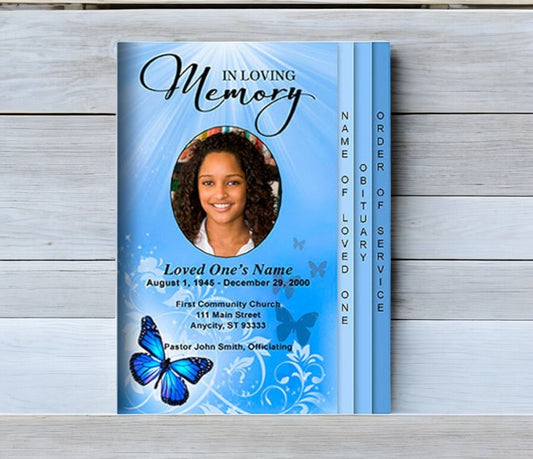 Butterfly 8-Sided Graduated Funeral Program Template