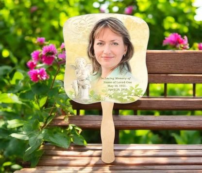 Cherub Memorial Fan With Wooden Handle (Pack of 10)