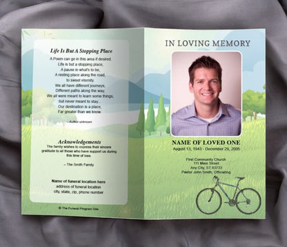 Country Bike Watercolor Funeral Program Template