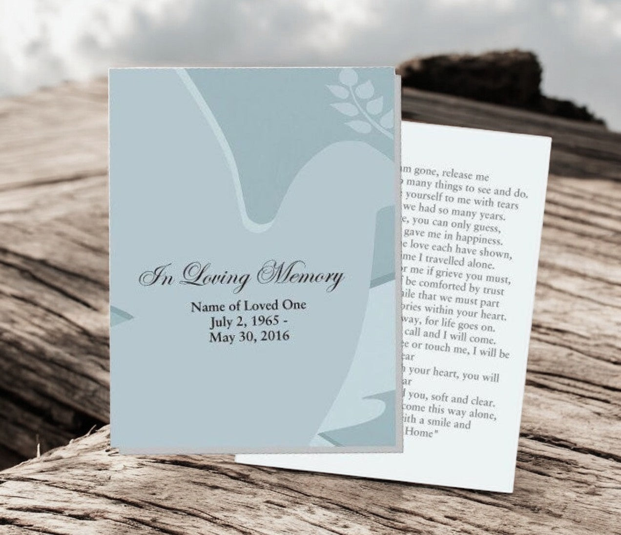 Dove Small Memorial Card Template