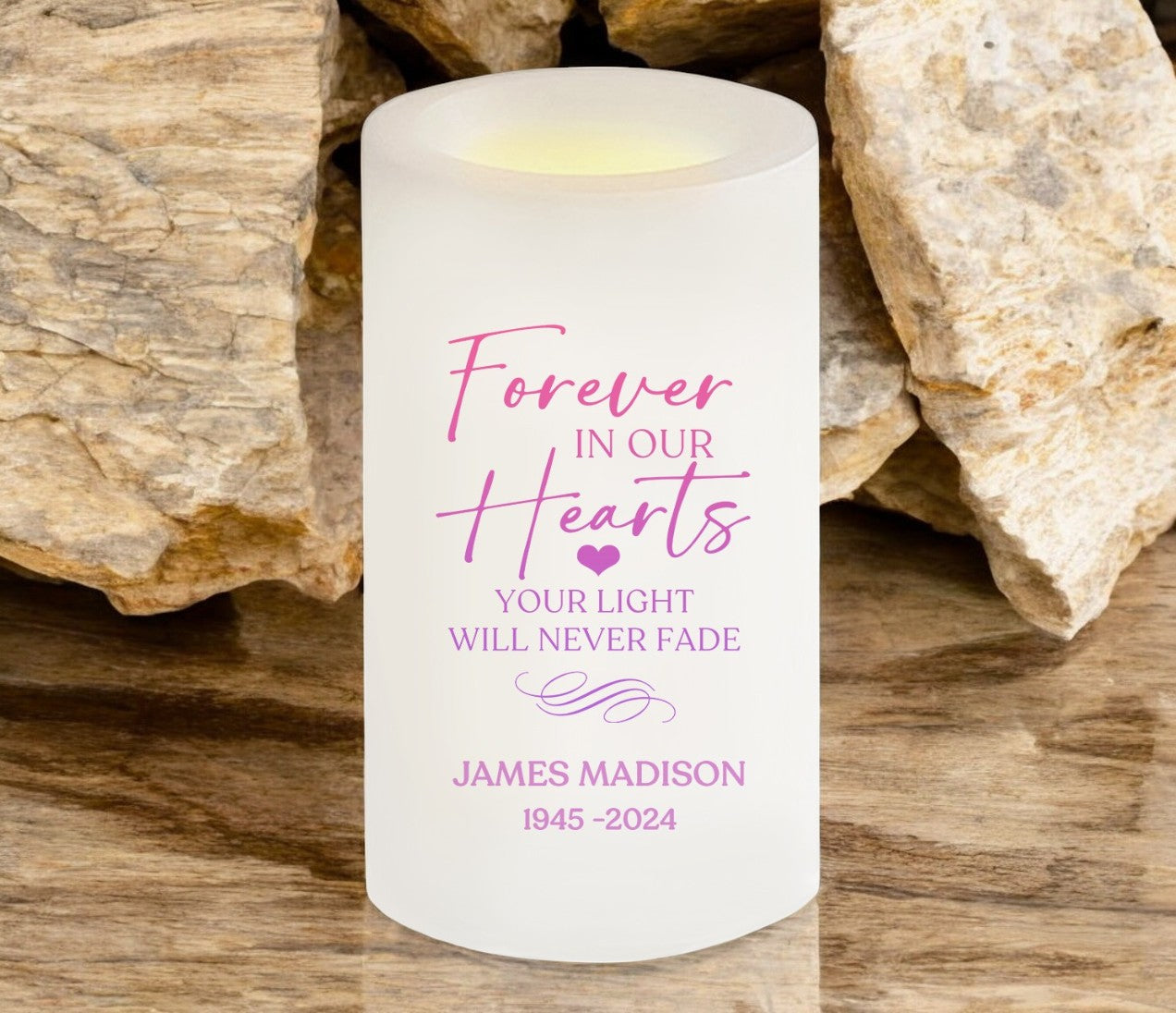 Forever In Our Hearts Personalized Flameless LED Memorial Candle