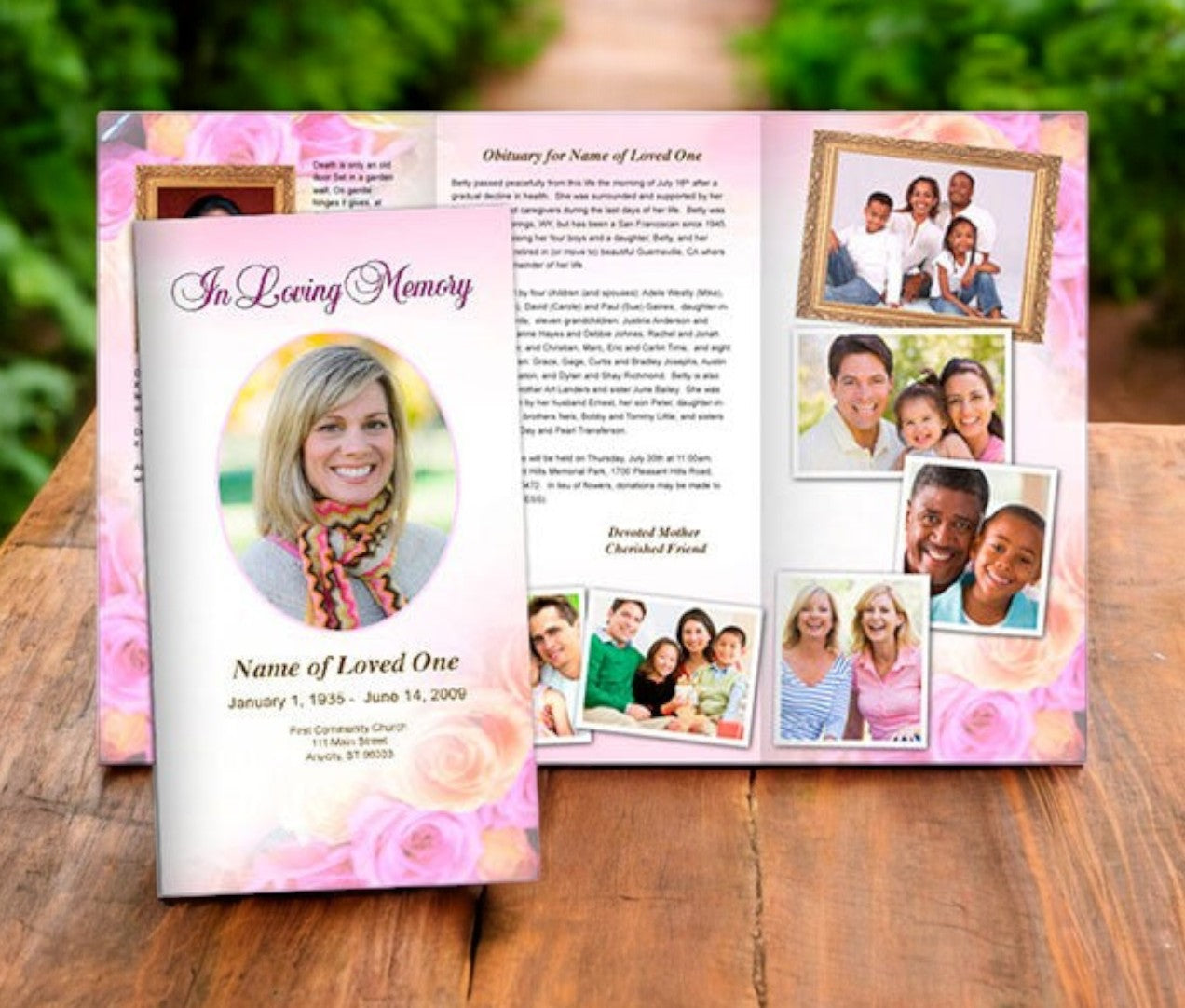 Coral Trifold Funeral Brochure Template