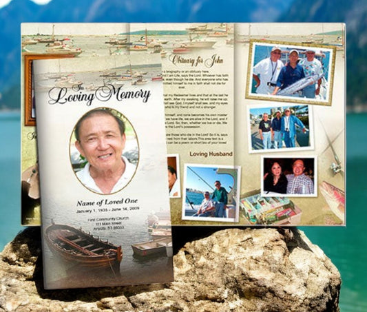 Fishing Trifold Funeral Brochure Template