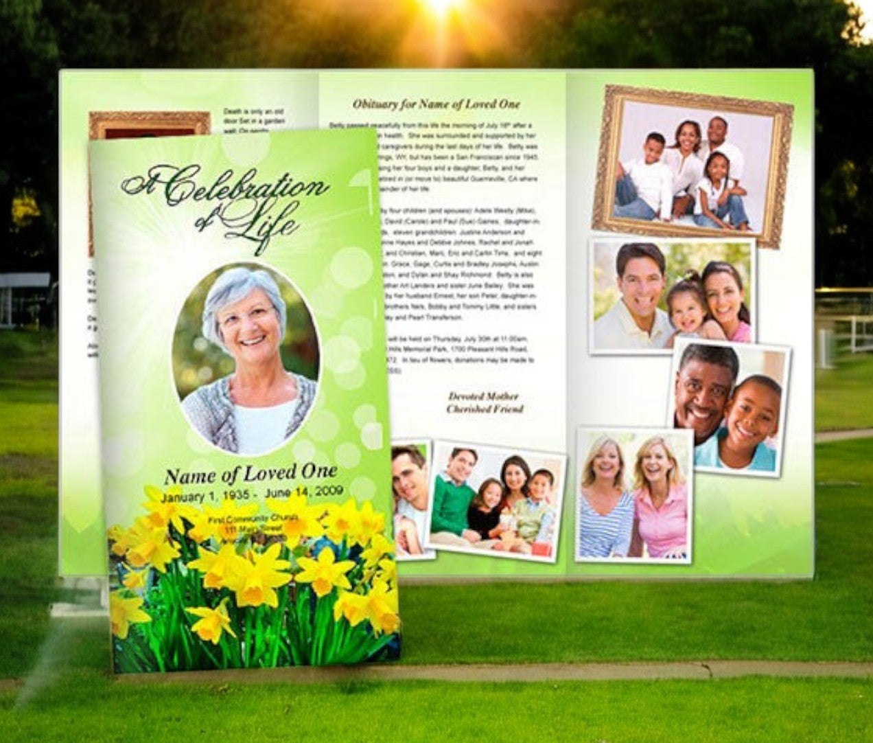 Daffodils Trifold Funeral Brochure Template