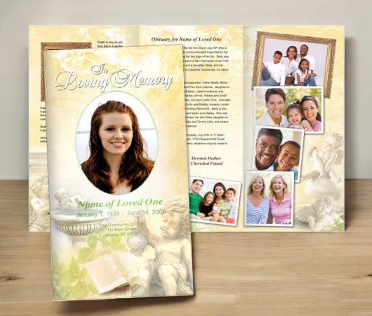 Cherub Trifold Funeral Brochure Template