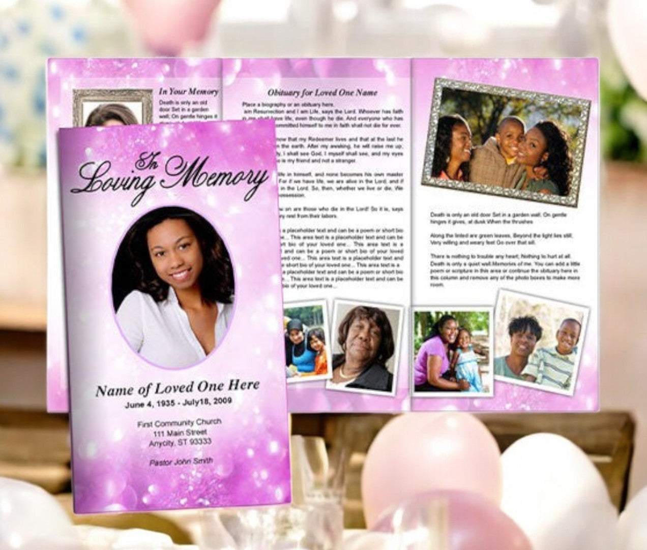 Glitter TriFold Funeral Brochure Template