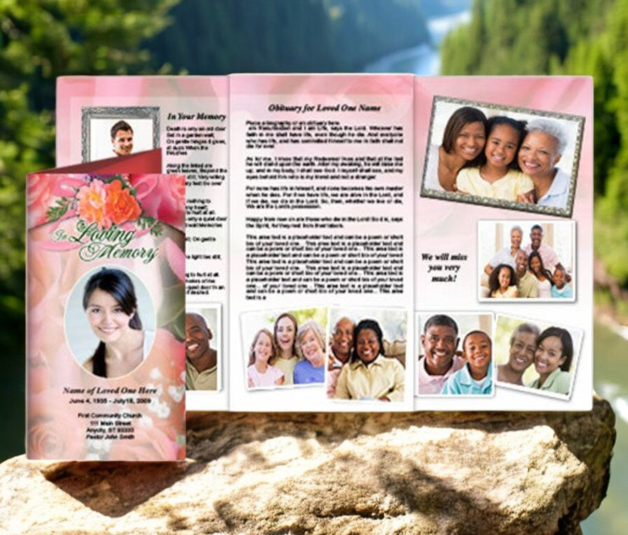 Rosy TriFold Funeral Brochure Template