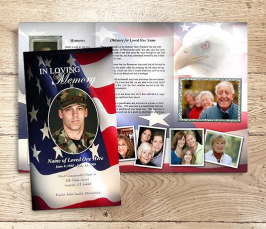 U.S. Flag Trifold Funeral Brochure Template