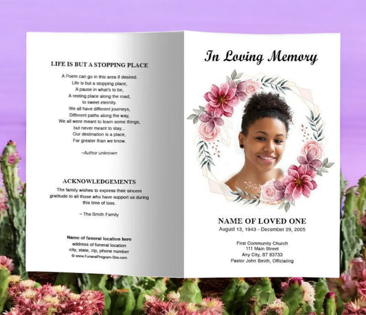 Flower Framed Funeral Program Template