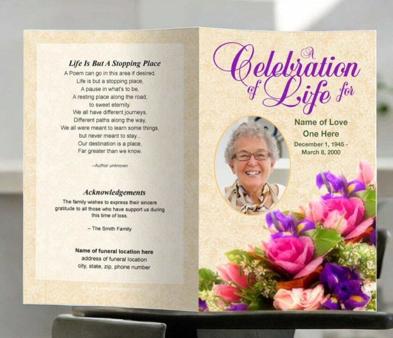 Golden Funeral Program Template