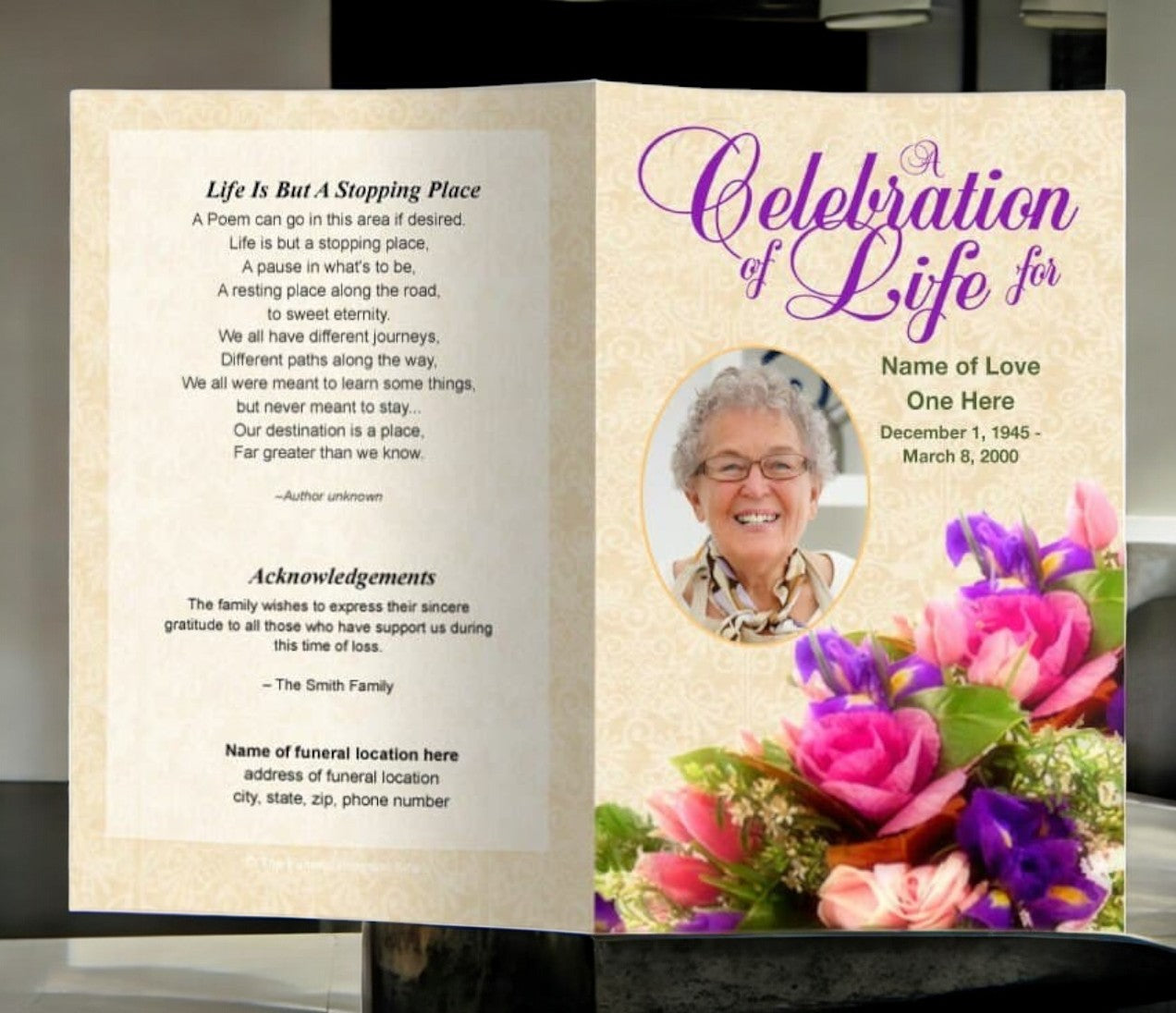 Golden Funeral Program Template