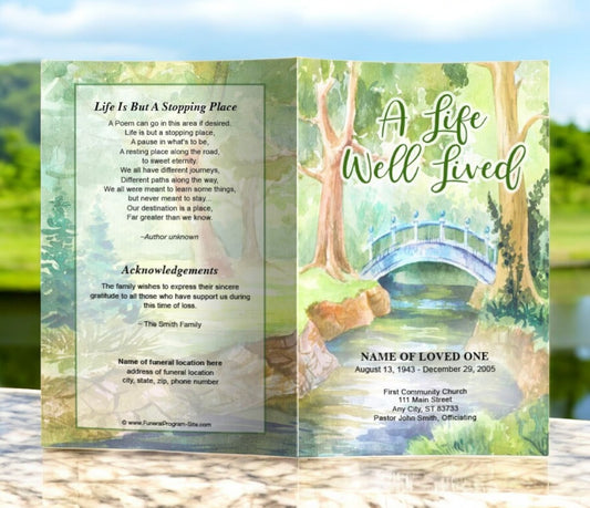 Forest Watercolor Funeral Program Template