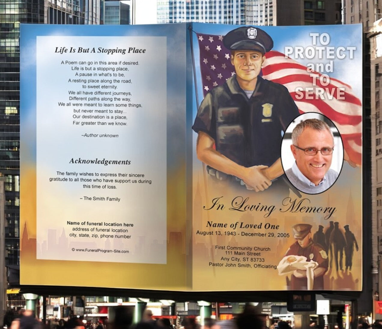 Policeman Funeral Program Template (Dark-Light Skin)