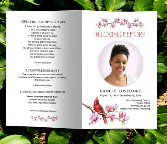 Red Cardinal Funeral Program Template