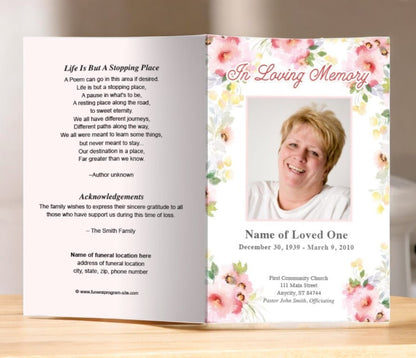 Alyssa Watercolor Funeral Program Template