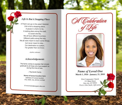 Red Roses Funeral Program Template