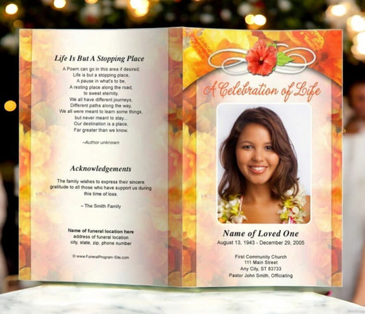 Hibiscus Funeral Program Template