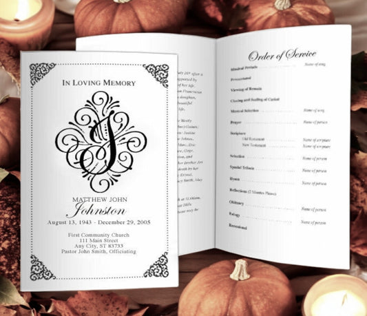 Monogram J Funeral Program Template