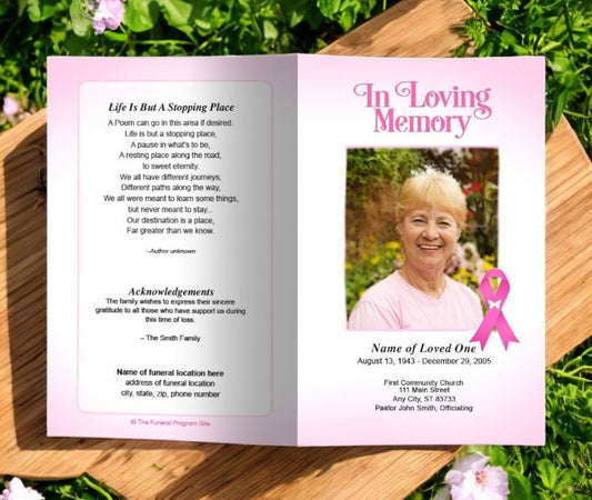 Breast Cancer Pink Ribbon Funeral Program Template