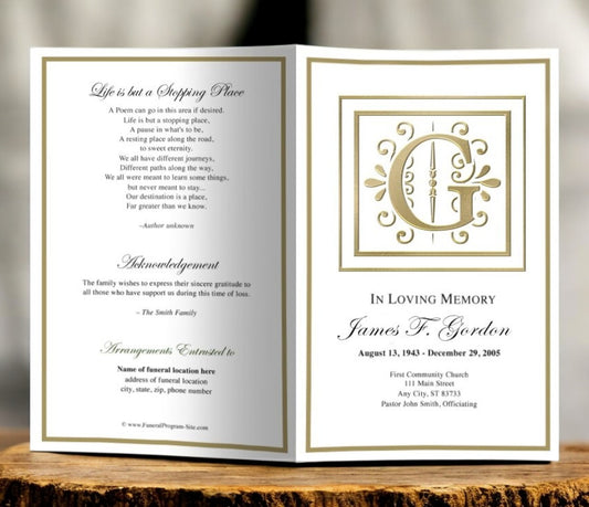 Monogram Gold G Funeral Program Template