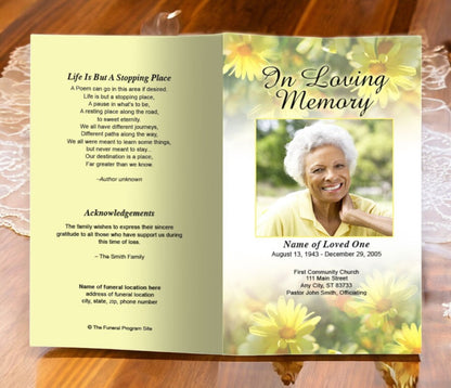 Yellow Daisies Funeral Program Template