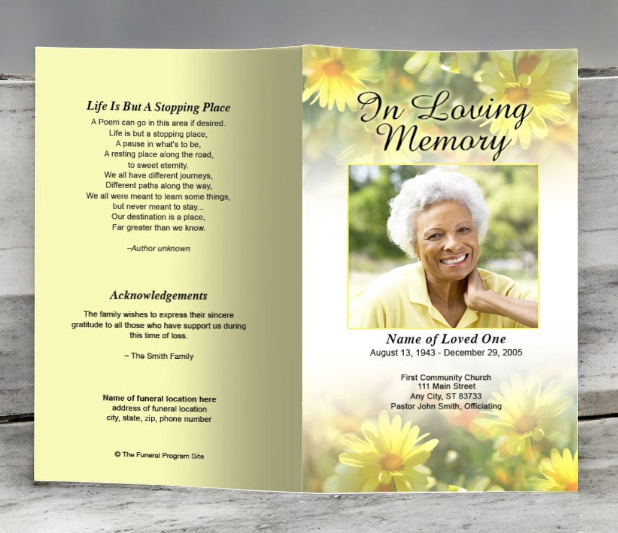 Yellow Daisies Funeral Program Template