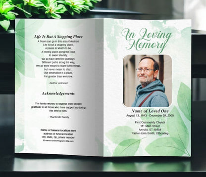 Green Leaf Funeral Program Template