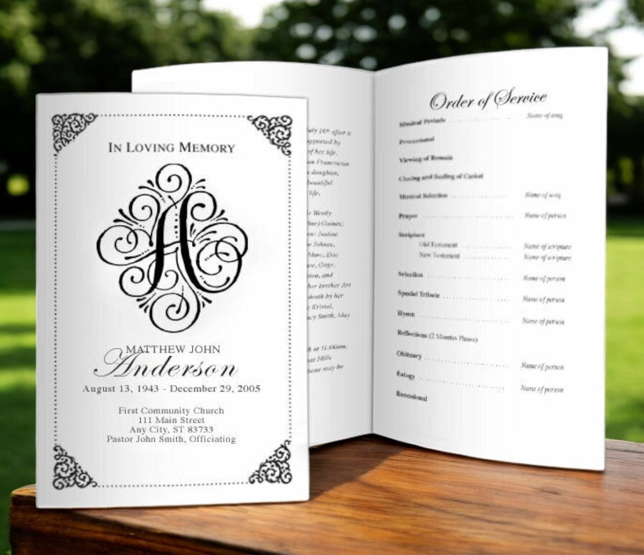 Monogram A Memorial Program Template