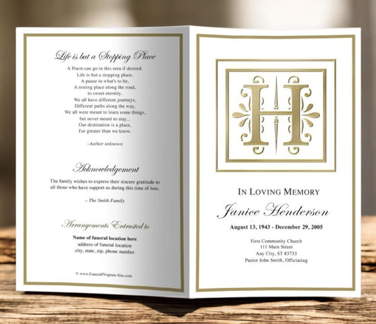 Monogram Gold H Funeral Program Template