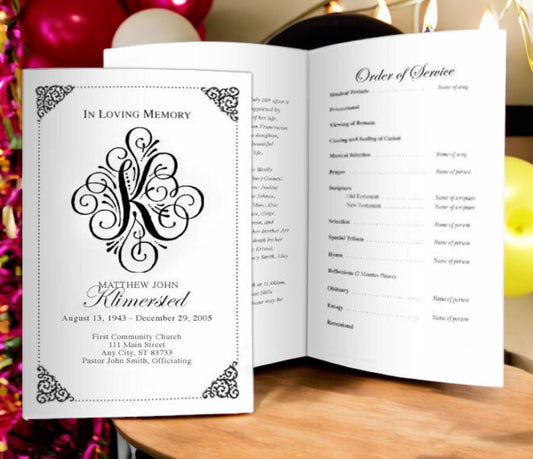 Monogram K Funeral Program Template