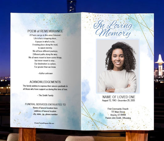 Crystal Blue Funeral Program Template