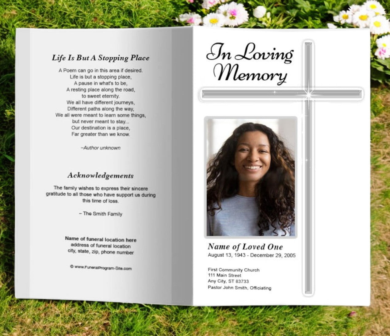 Modern Cross Funeral Program Template