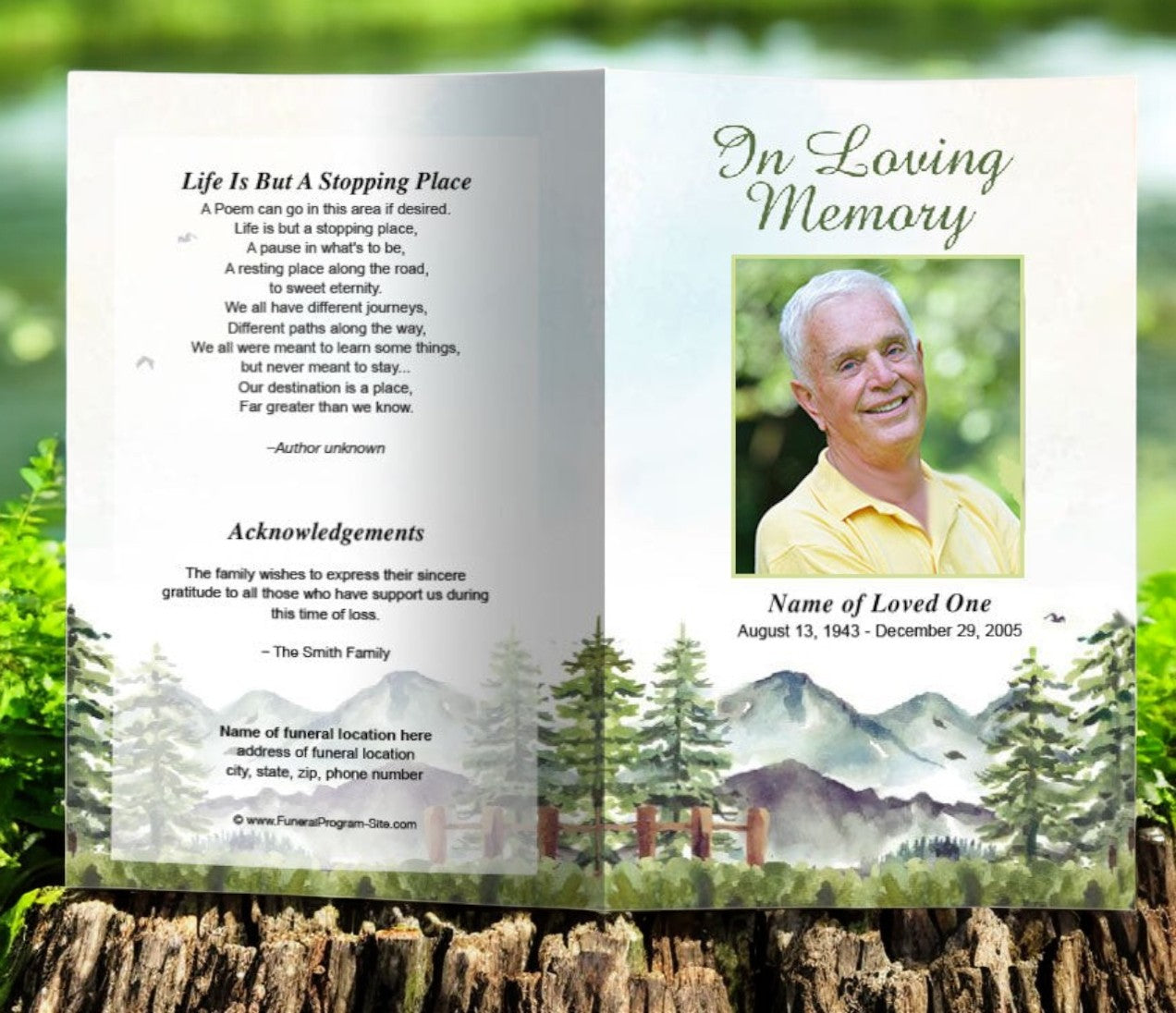 Pine Trees Funeral Program Template