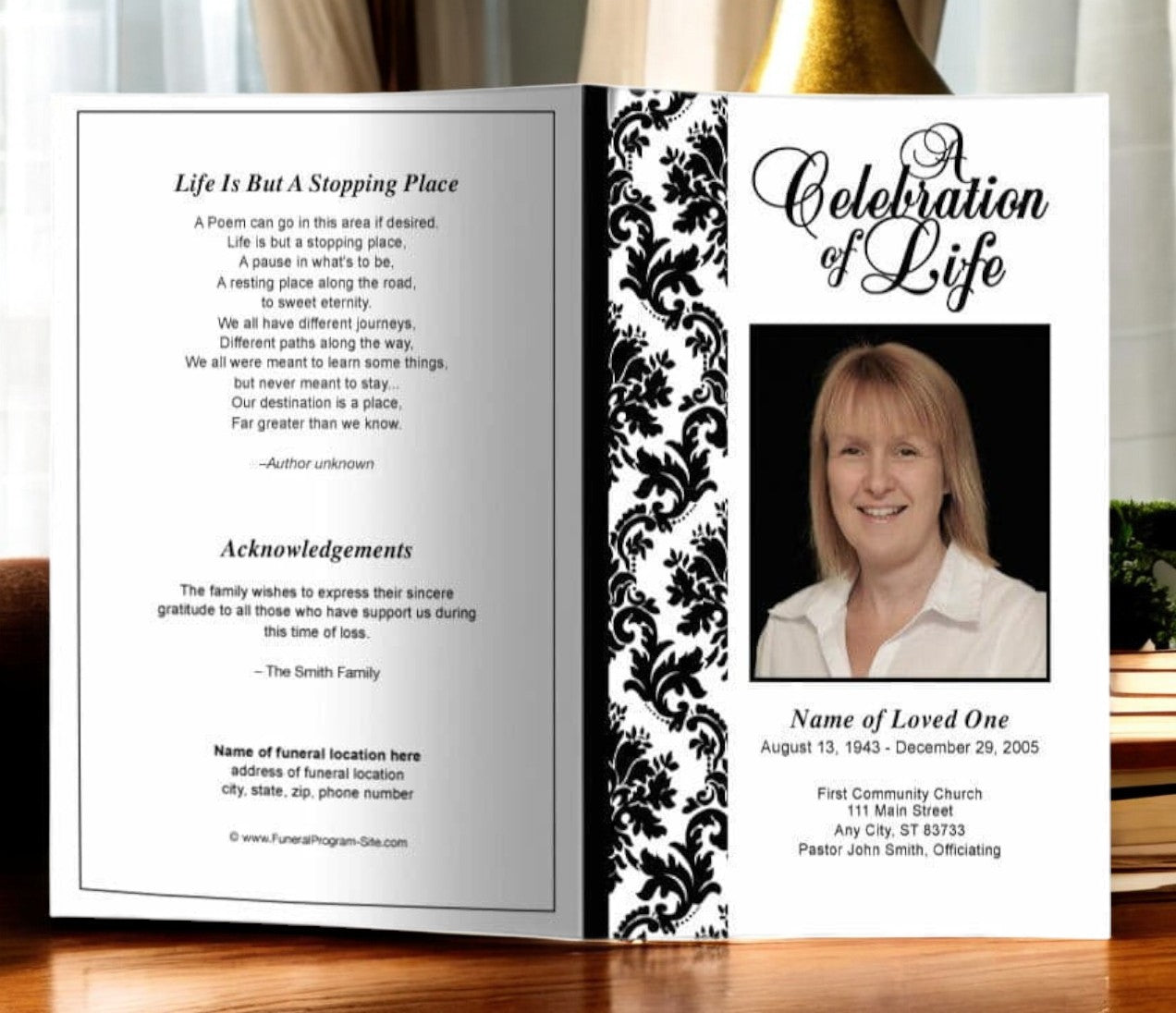 Damask Funeral Program Template