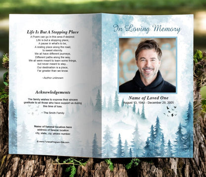 Snowy Mountain Funeral Program Template