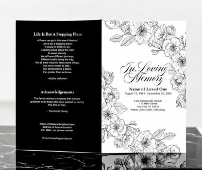 Chic Floral Lines Funeral Program Template