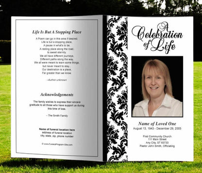 Damask Funeral Program Template