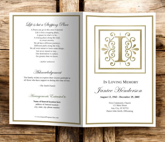 Monogram Gold I Funeral Program Template