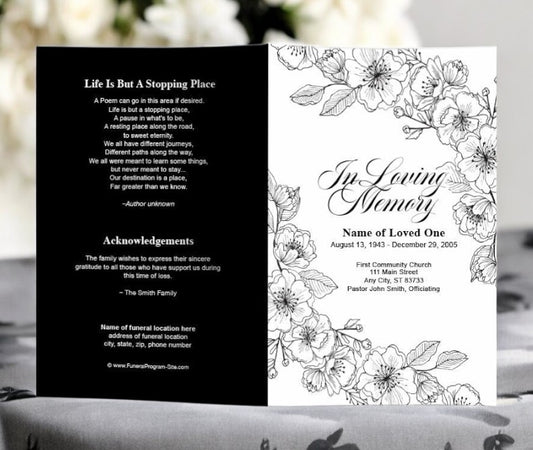 Chic Floral Lines Funeral Program Template