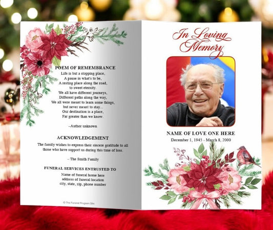 Christmas Floral Watercolor Funeral Program Template