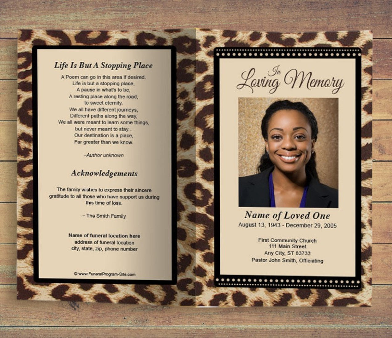 Leopard Funeral Program Template