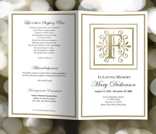 Monogram Gold F Funeral Program Template