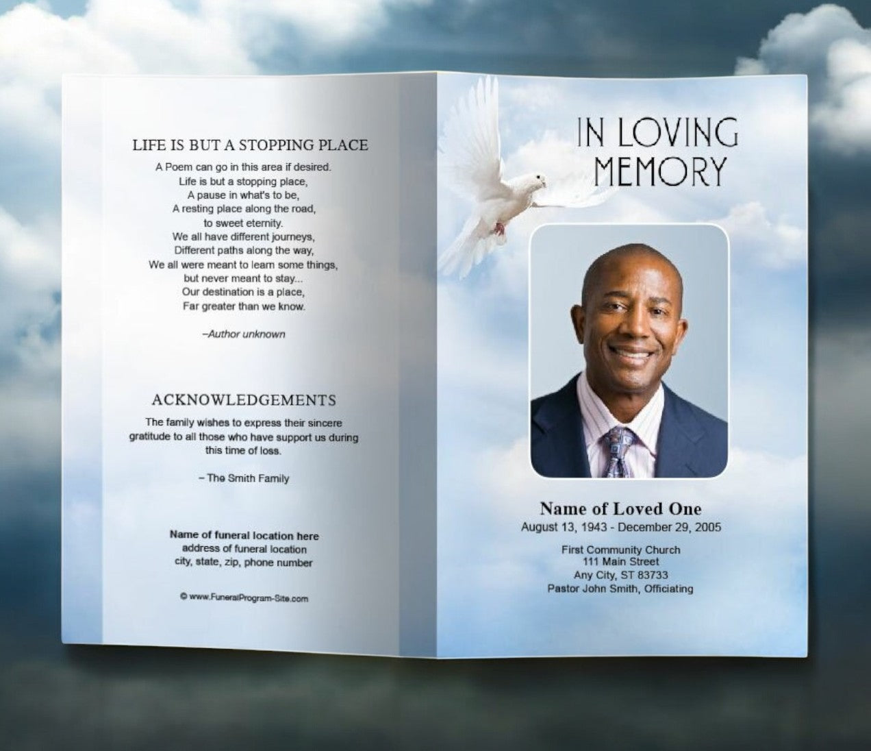 Dove of Peace Funeral Program Template