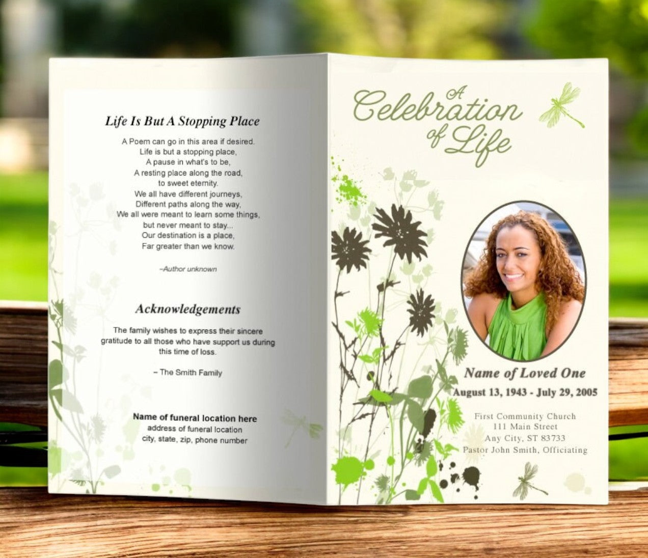 Dragonfly Funeral Program Template