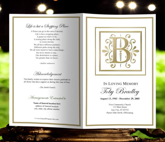 Monogram Gold B Funeral Program Template