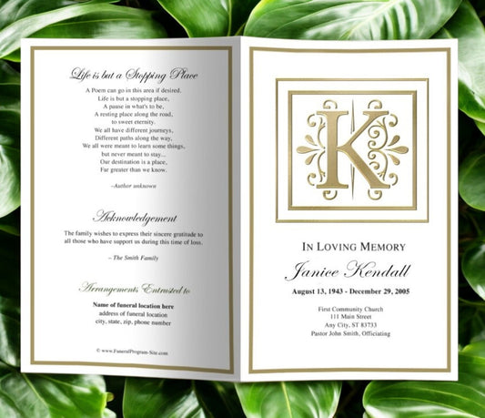 Monogram Gold K Funeral Program Template