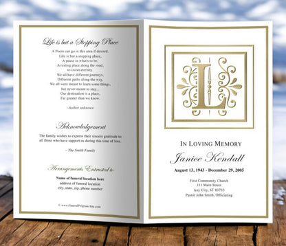 Monogram Gold L Funeral Program Template