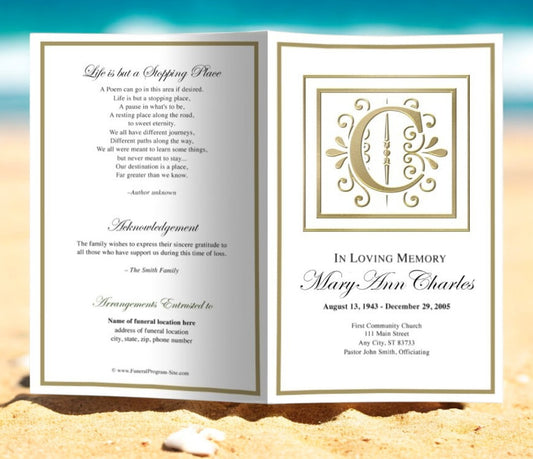 Monogram Gold C Funeral Program Template