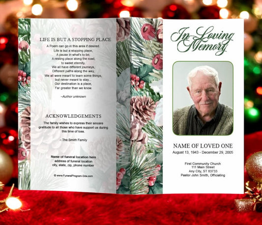 Pine Cone Watercolor Funeral Program Template